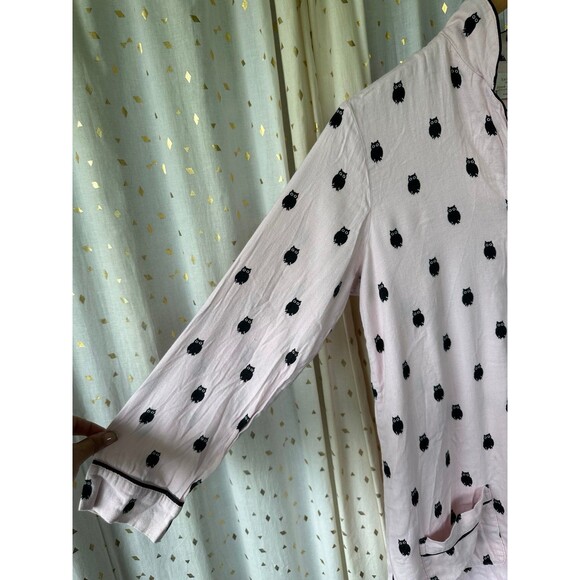 Kate Spade Owl Lovers Button Down Front Pockets Pajama PJ Sleep Shirt Dress S - Picture 3 of 9